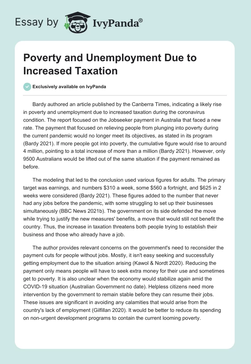 Poverty and Unemployment Due to Increased Taxation. Page 1