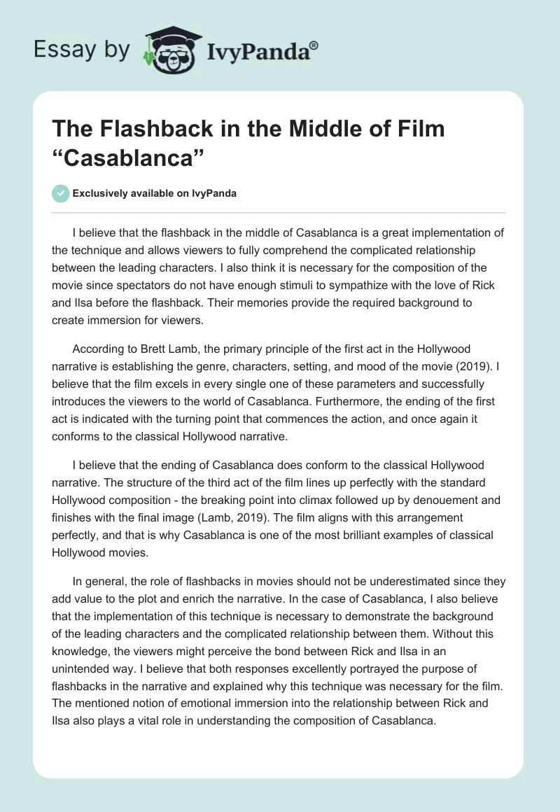 The Flashback in the Middle of Film “Casablanca”. Page 1