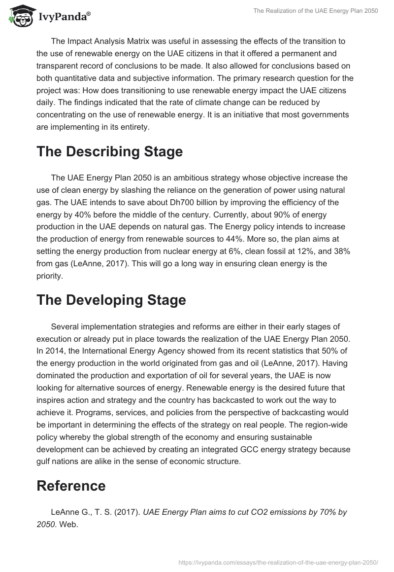 The Realization of the UAE Energy Plan 2050. Page 2