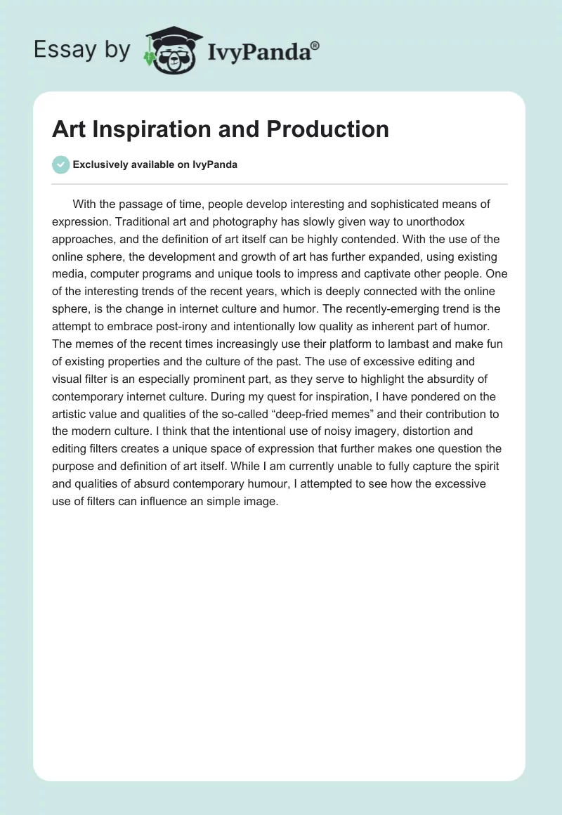Art Inspiration and Production. Page 1