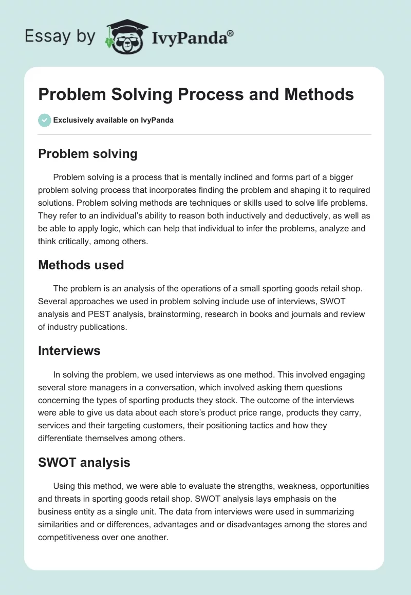 Problem Solving Process and Methods. Page 1