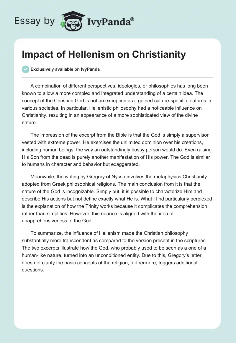 Impact of Hellenism on Christianity. Page 1