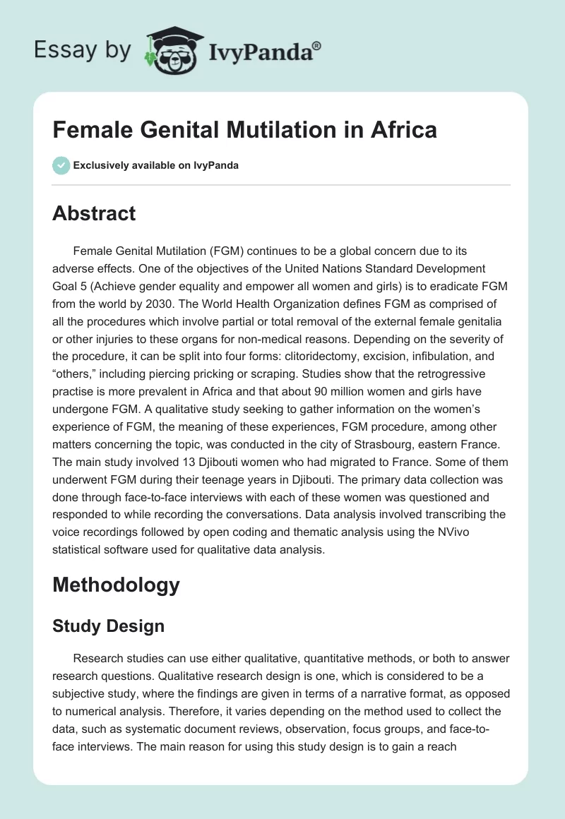 Female Genital Mutilation in Africa. Page 1