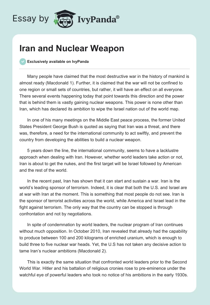 Iran and Nuclear Weapon. Page 1