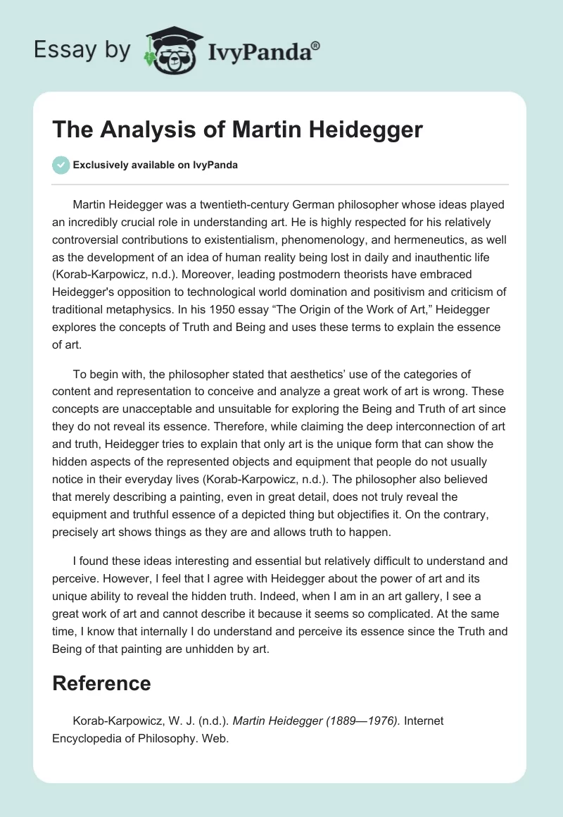 The Analysis of Martin Heidegger. Page 1