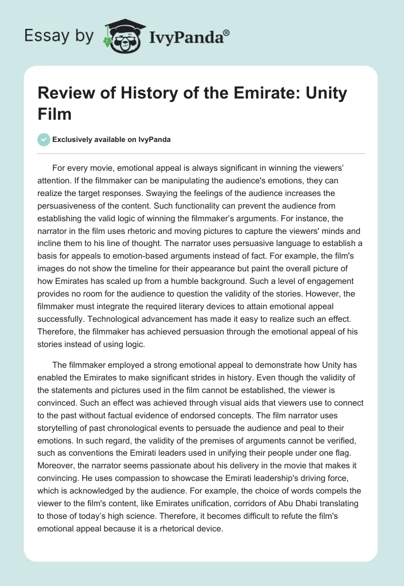 Review of "History of the Emirate: Unity" Film. Page 1