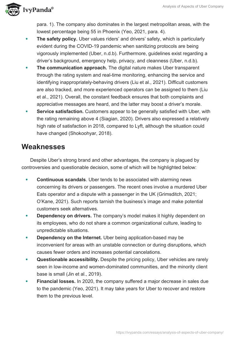 Analysis of Aspects of Uber Company. Page 2
