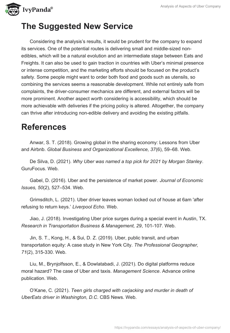 Analysis of Aspects of Uber Company. Page 4