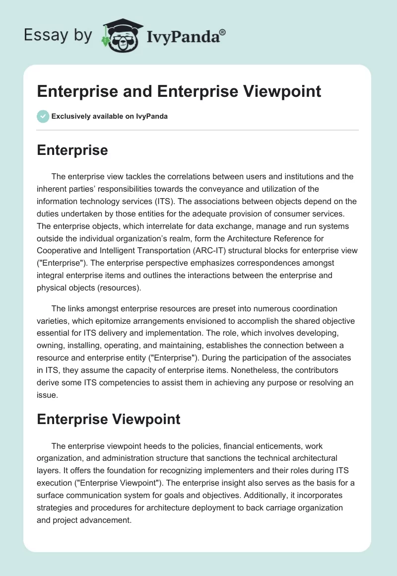 Enterprise and Enterprise Viewpoint. Page 1