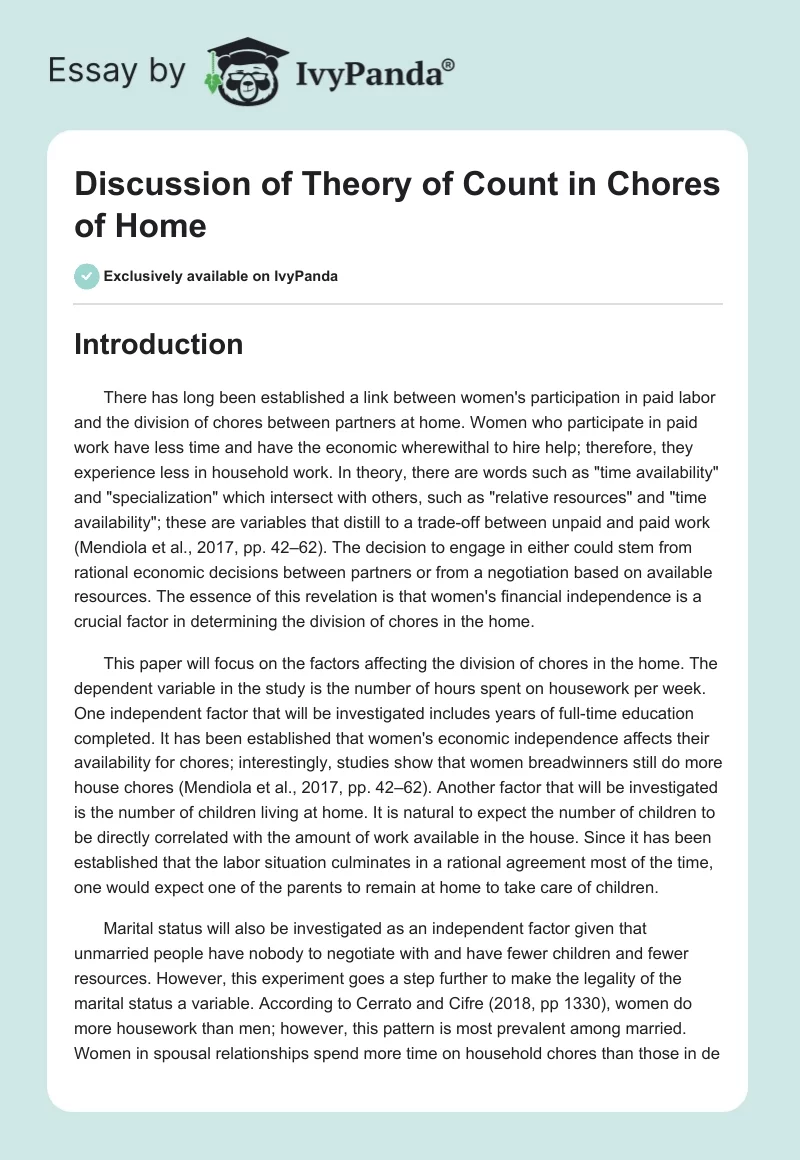 Discussion of Theory of Count in Chores of Home. Page 1