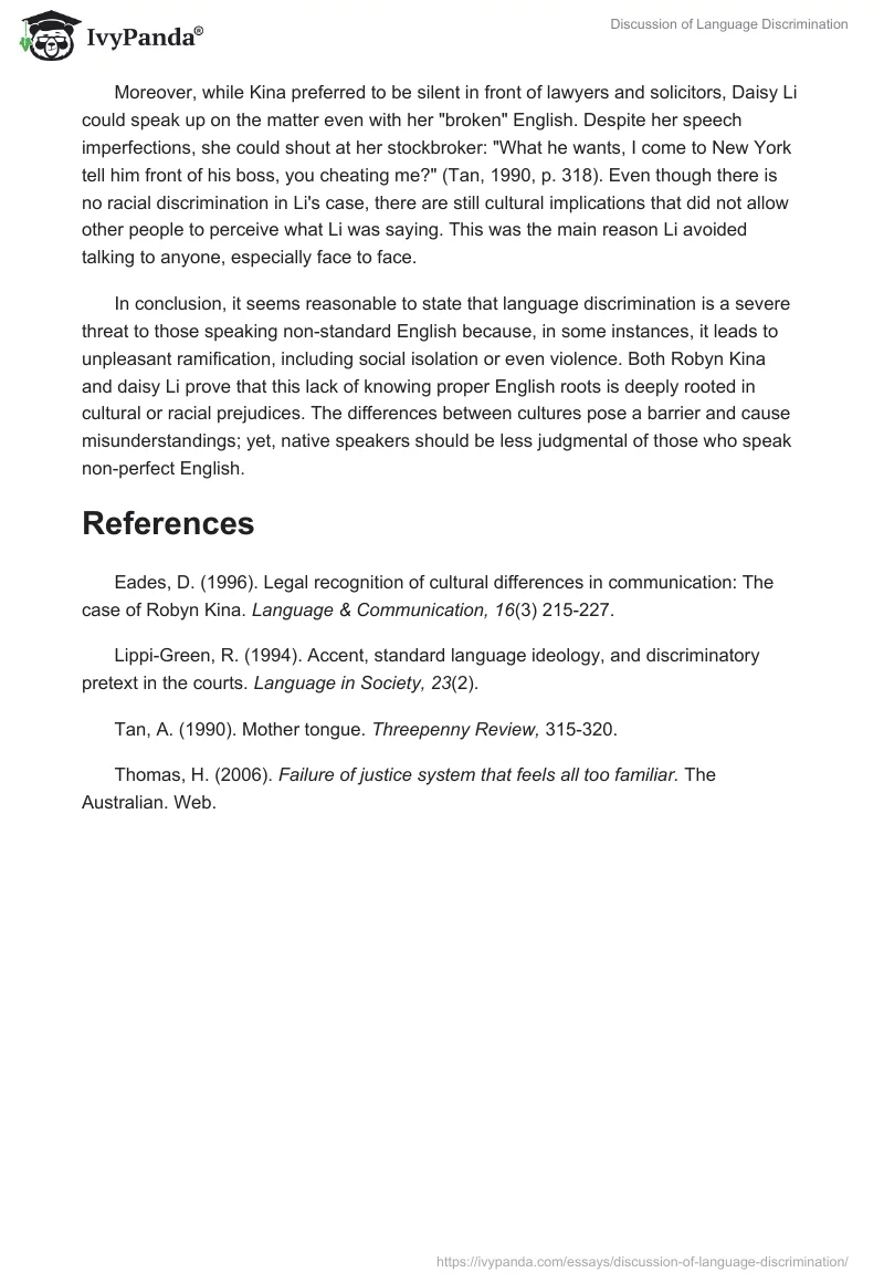 Discussion of Language Discrimination. Page 2