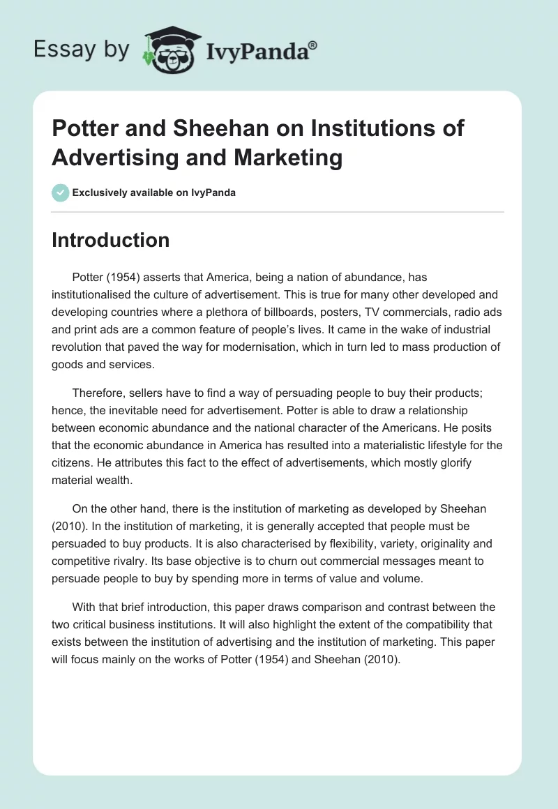 Potter and Sheehan on Institutions of Advertising and Marketing. Page 1
