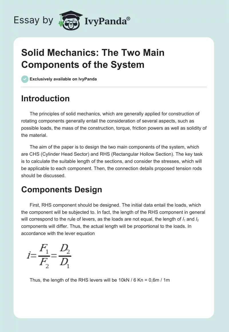 Solid Mechanics: The Two Main Components of the System. Page 1