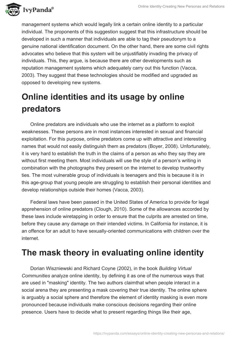 Online Identity-Creating New Personas and Relations. Page 3