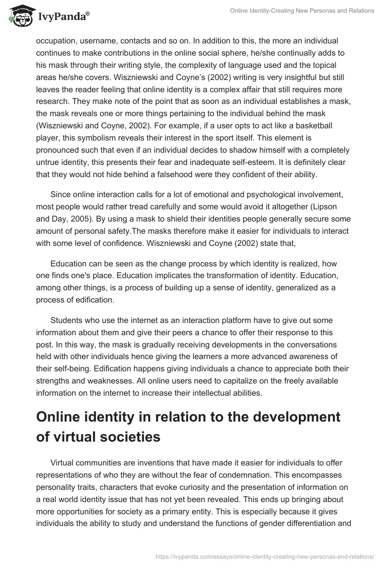 Online Identity-Creating New Personas and Relations. Page 4