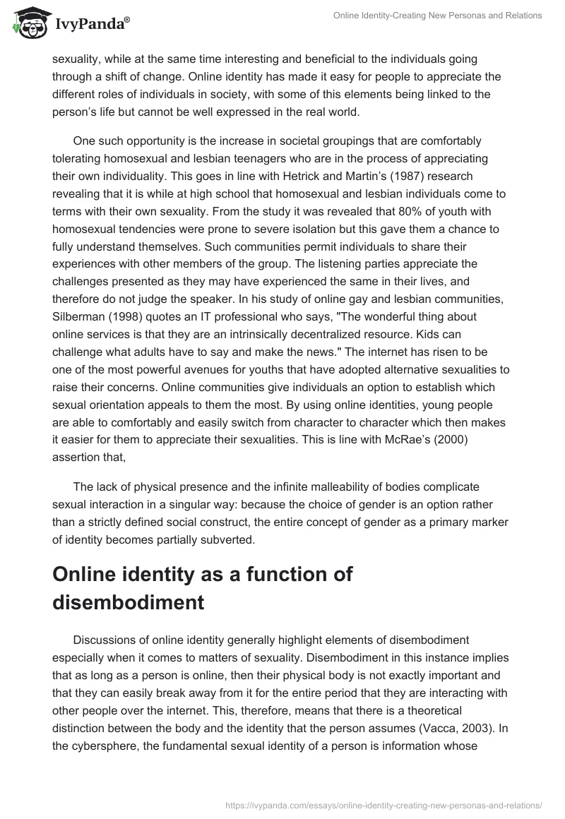 Online Identity-Creating New Personas and Relations. Page 5