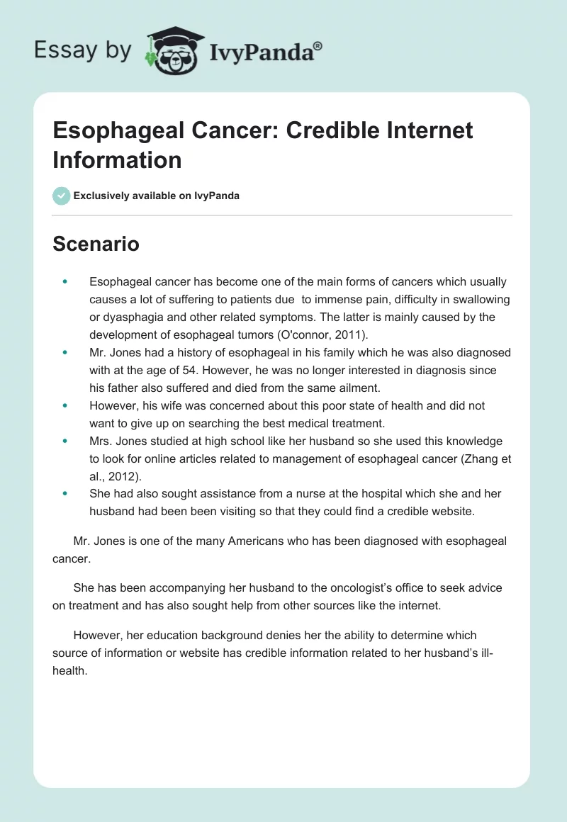 Esophageal Cancer: Credible Internet Information. Page 1