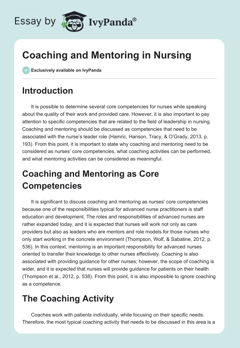 Coaching and Mentoring in Nursing. Page 1