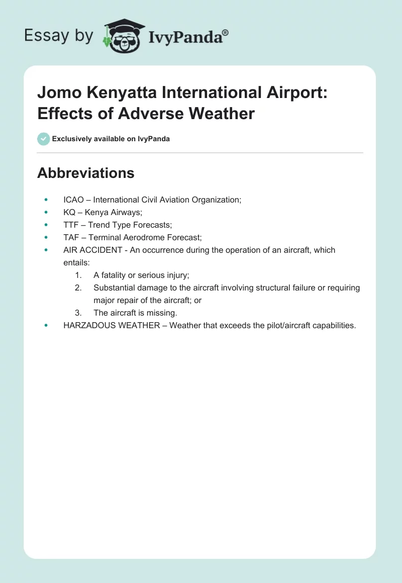Jomo Kenyatta International Airport: Effects of Adverse Weather. Page 1