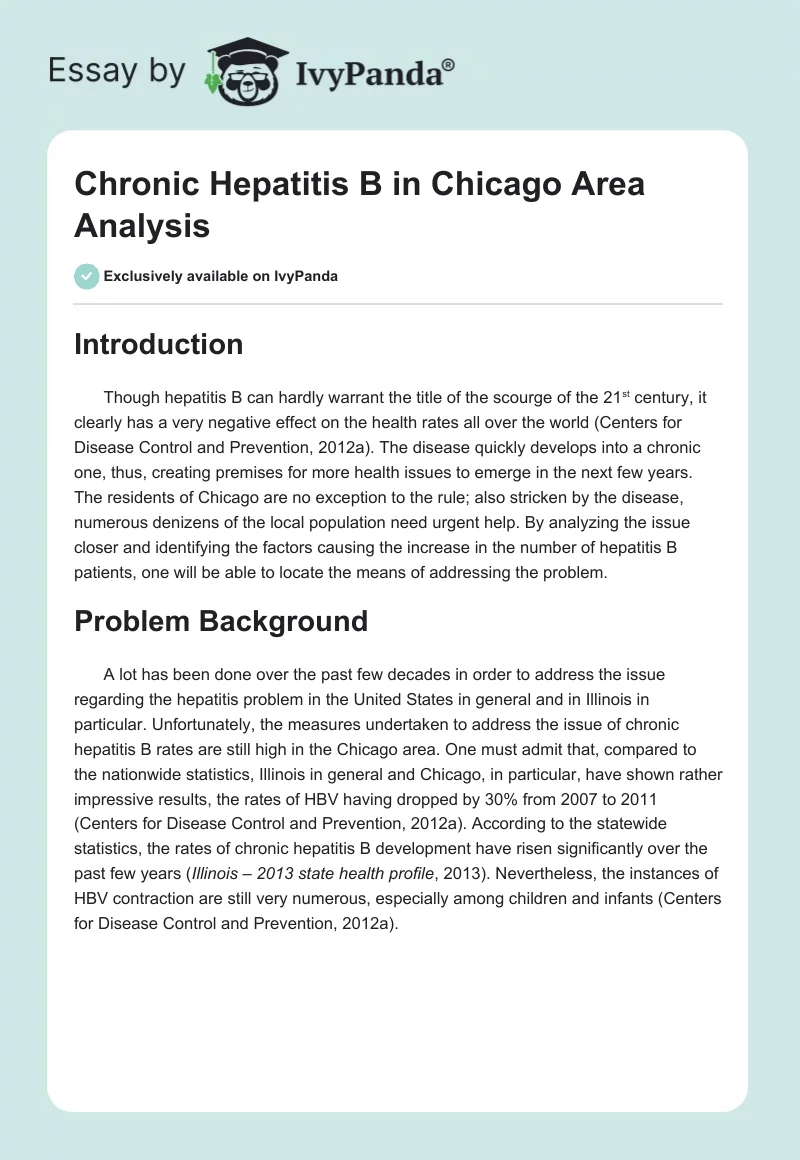 Chronic Hepatitis B in Chicago Area Analysis. Page 1
