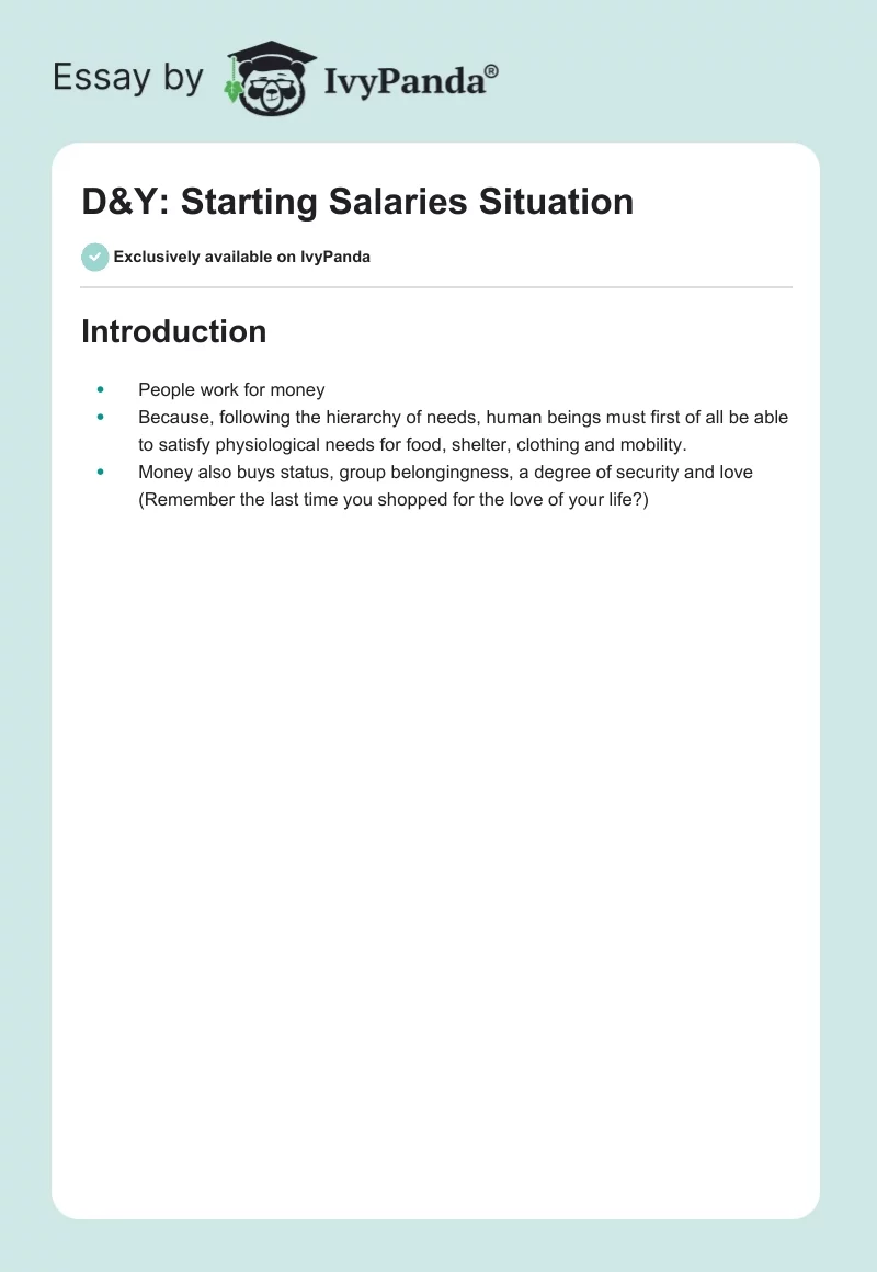 D&Y: Starting Salaries Situation. Page 1