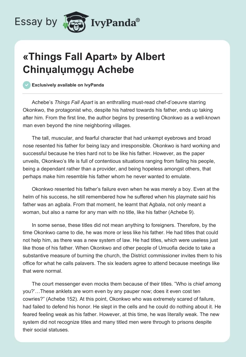 «Things Fall Apart» by Albert Chinụalụmọgụ Achebe. Page 1