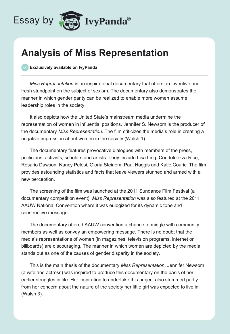 Analysis of Miss Representation. Page 1