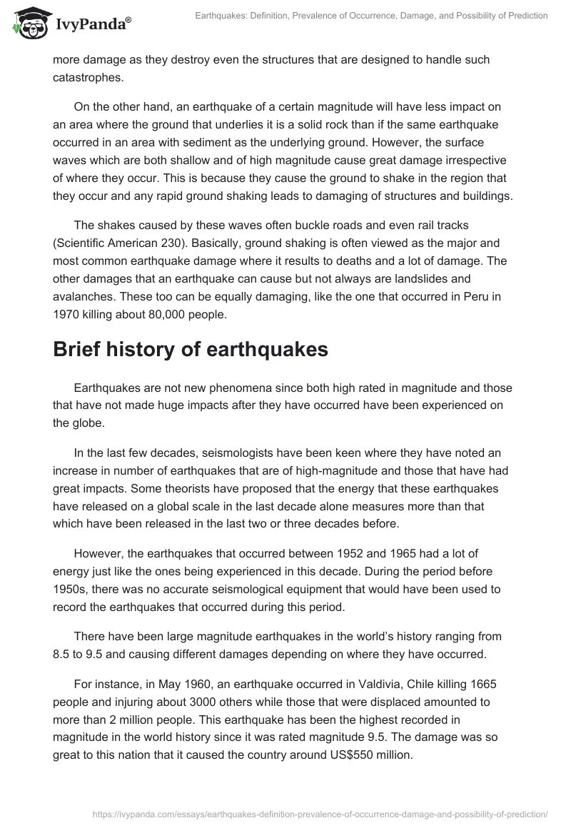 Earthquakes: Definition, Prevalence of Occurrence, Damage, and Possibility of Prediction. Page 2