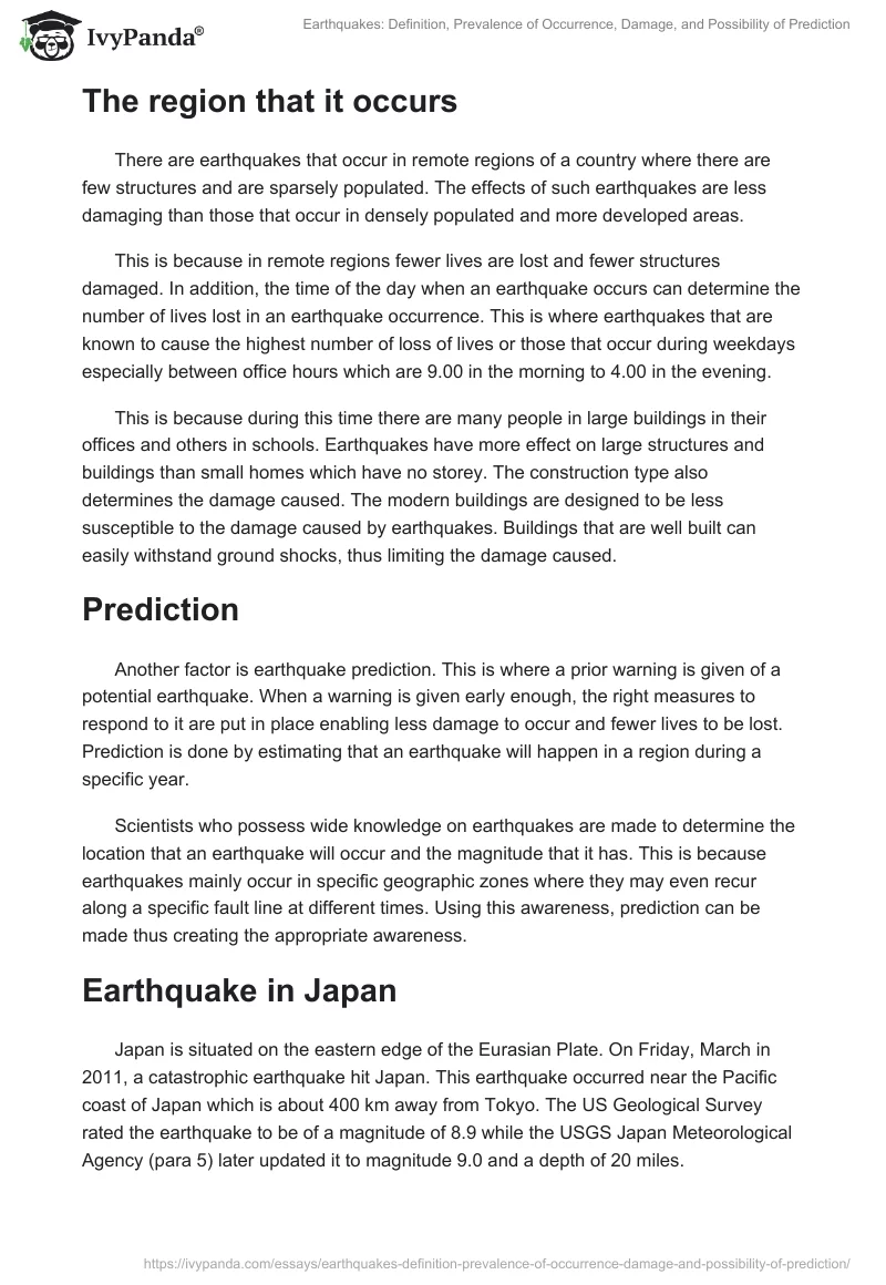 Earthquakes: Definition, Prevalence of Occurrence, Damage, and Possibility of Prediction. Page 5