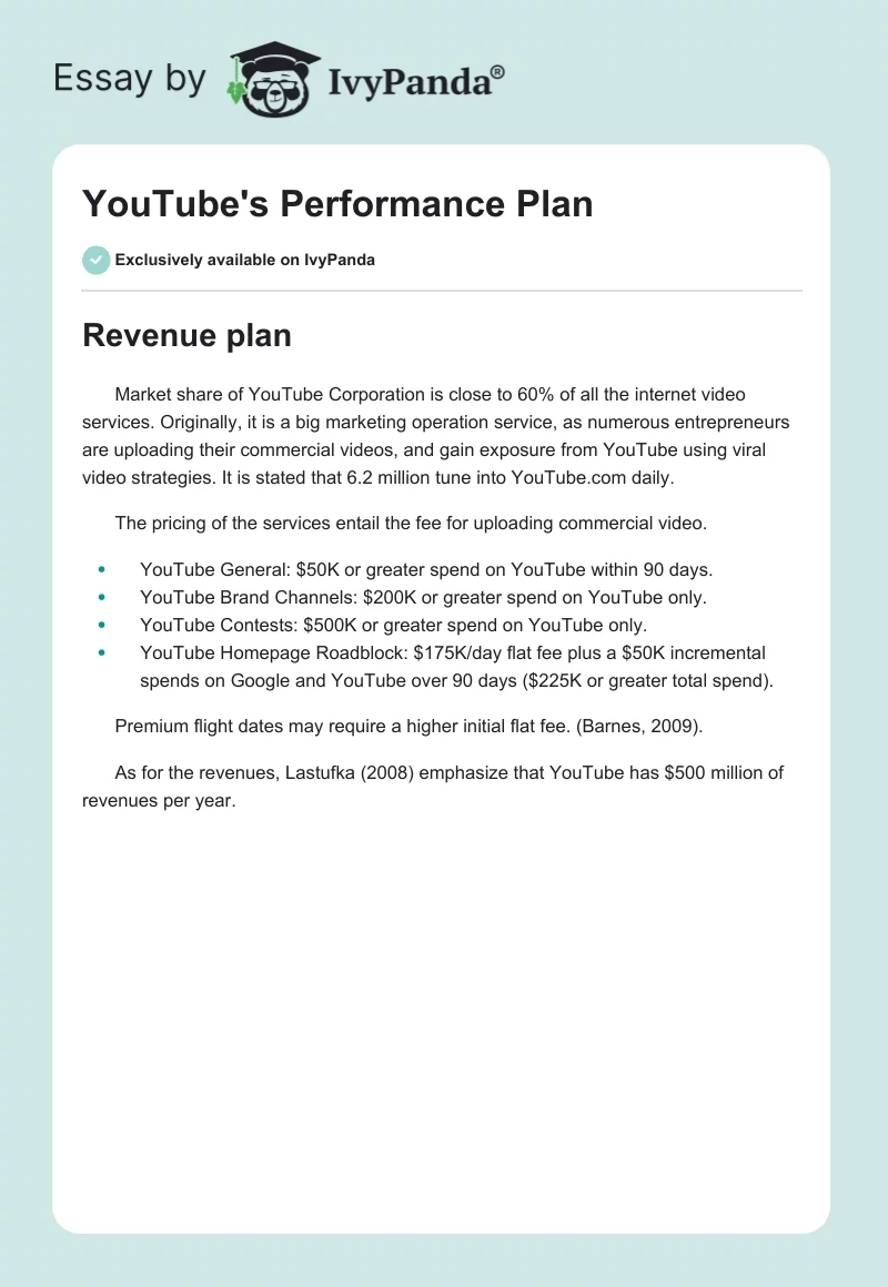YouTube's Performance Plan. Page 1