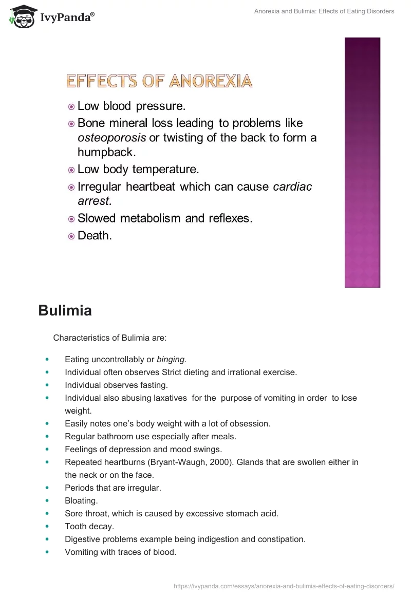 Anorexia and Bulimia: Effects of Eating Disorders. Page 3