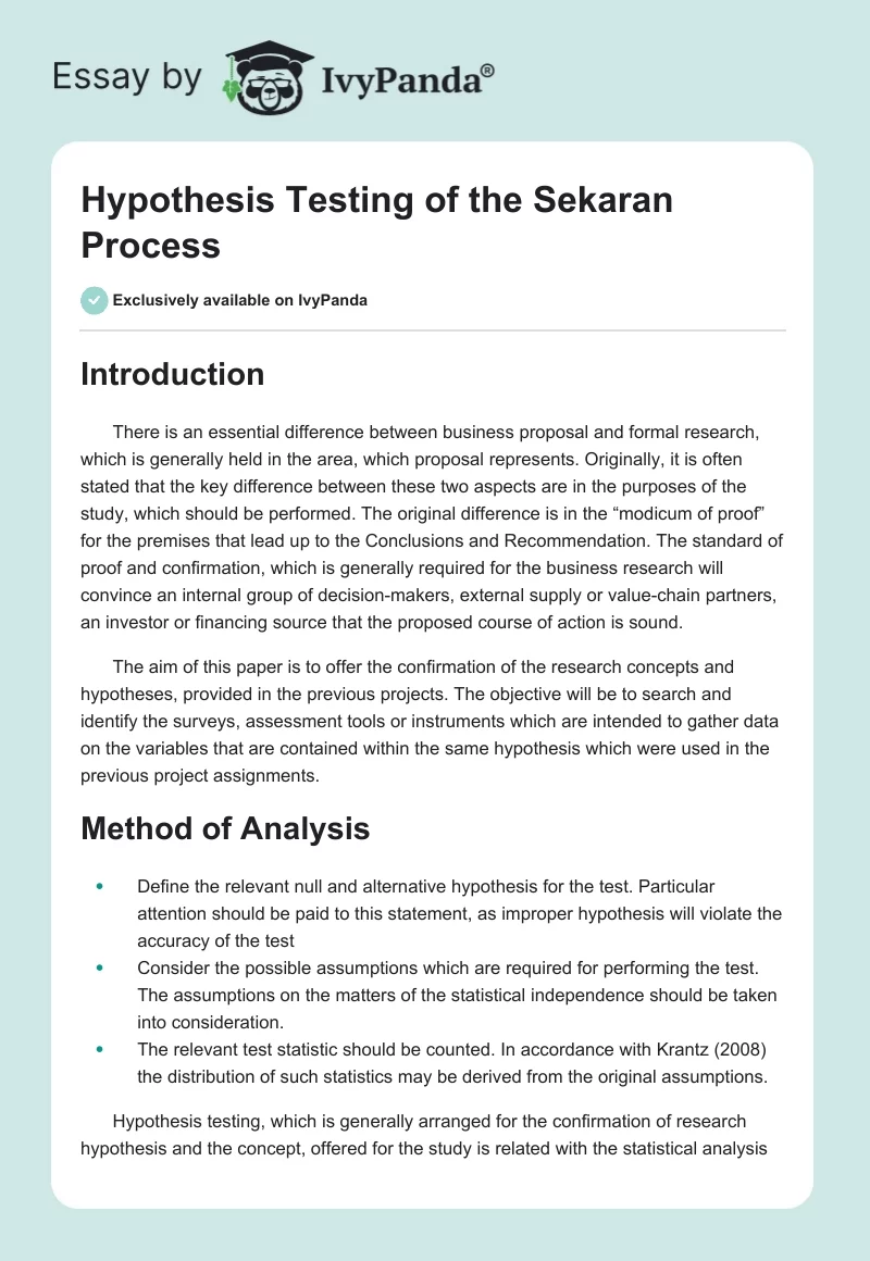 Hypothesis Testing of the Sekaran Process. Page 1