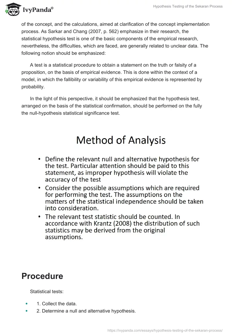 Hypothesis Testing of the Sekaran Process. Page 2