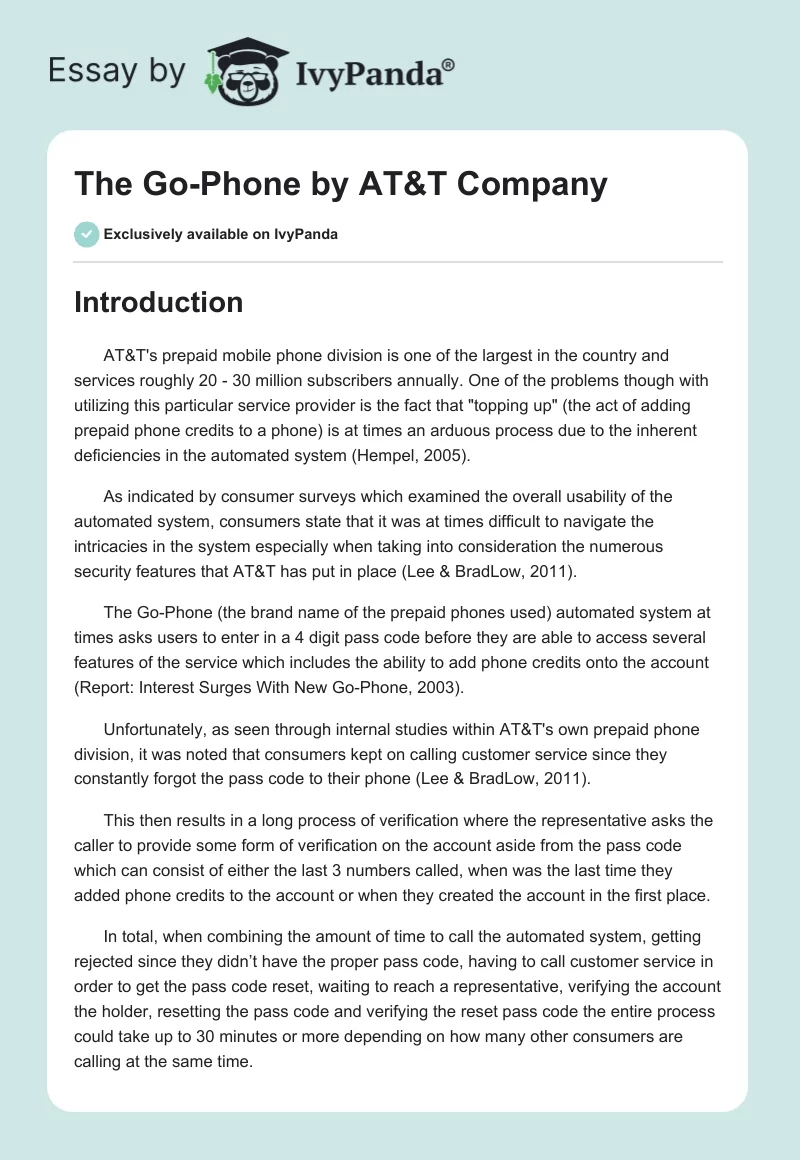 The Go-Phone by AT&T Company. Page 1
