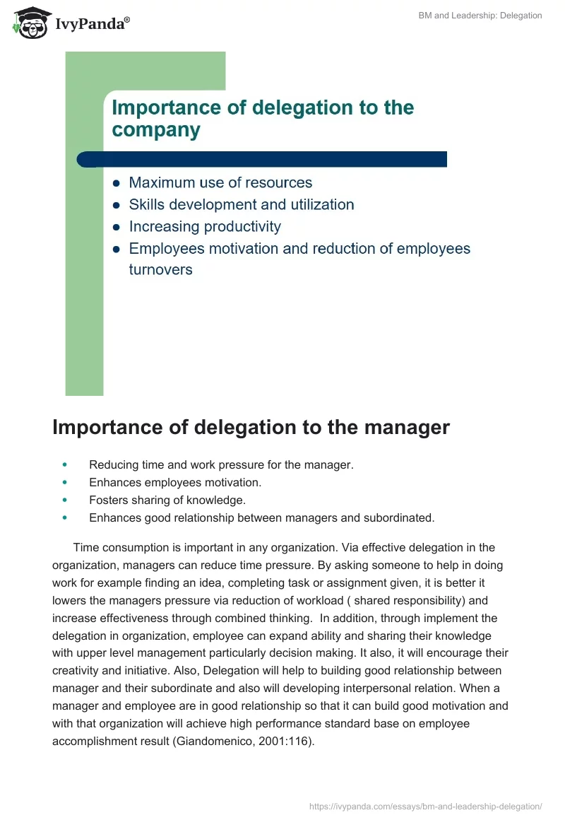 BM and Leadership: Delegation. Page 3
