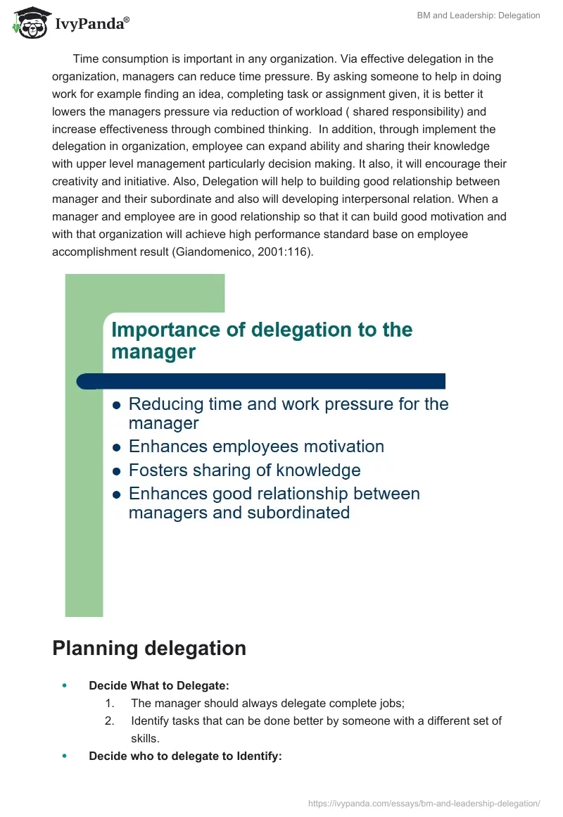 BM and Leadership: Delegation. Page 4