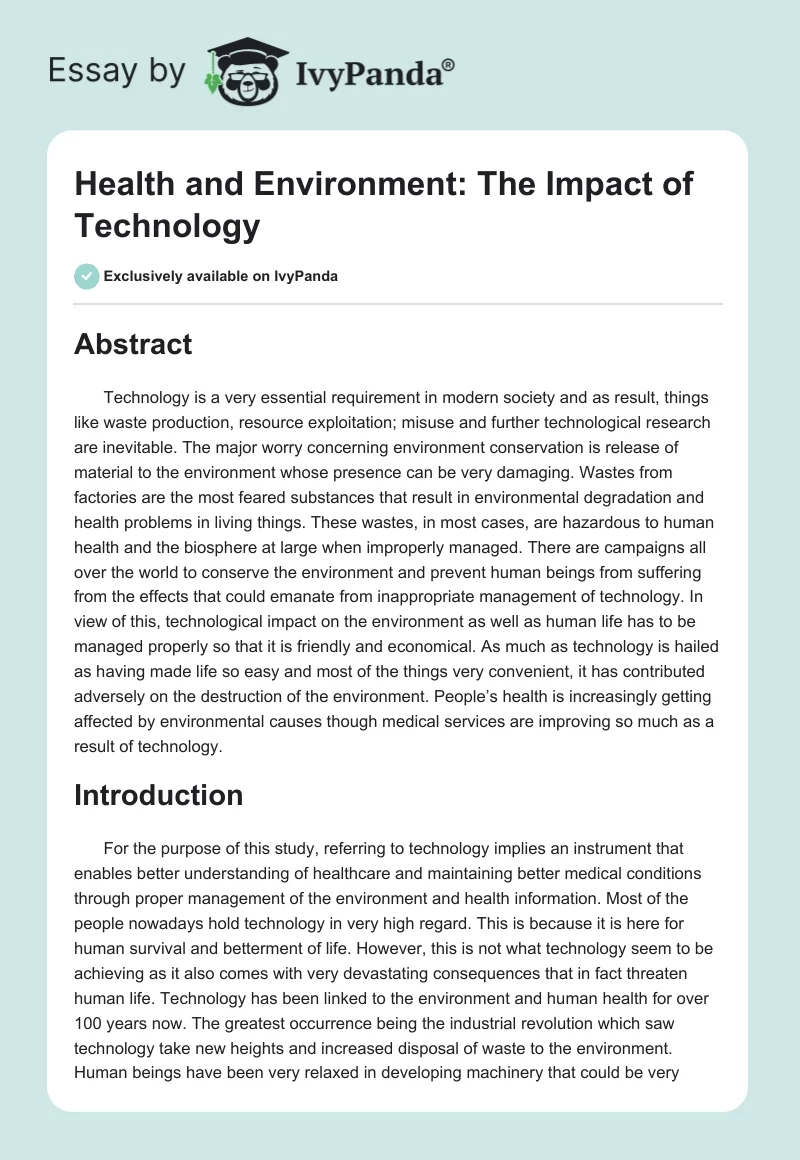 Health and Environment: The Impact of Technology. Page 1