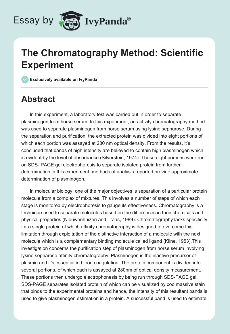 The Chromatography Method: Scientific Experiment. Page 1