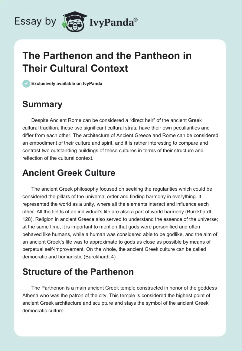 The Parthenon and the Pantheon in Their Cultural Context. Page 1