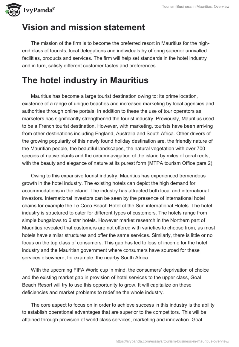 Tourism Business in Mauritius: Overview. Page 2
