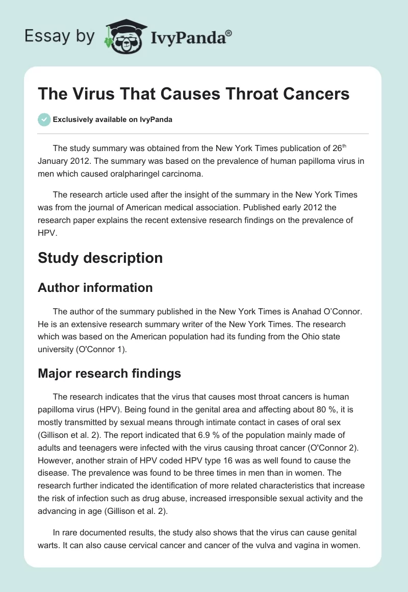 The Virus That Causes Throat Cancers. Page 1