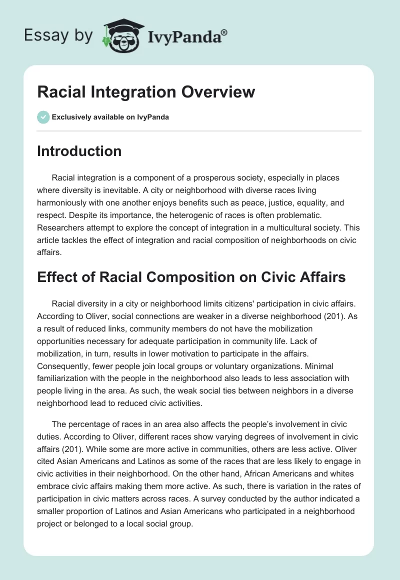 Racial Integration Overview. Page 1