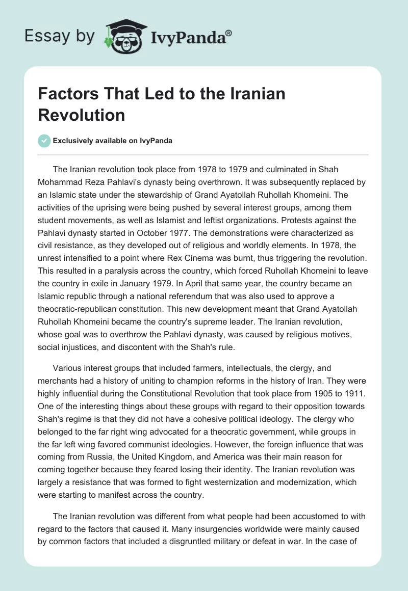 Factors That Led to the Iranian Revolution. Page 1