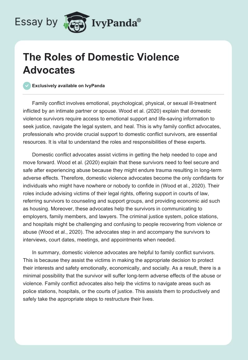 The Roles of Domestic Violence Advocates. Page 1