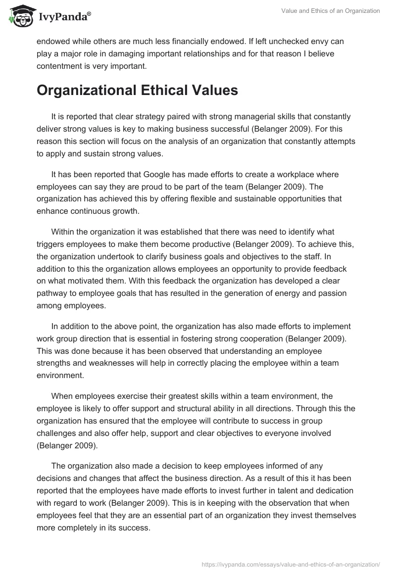 Value and Ethics of an Organization. Page 3
