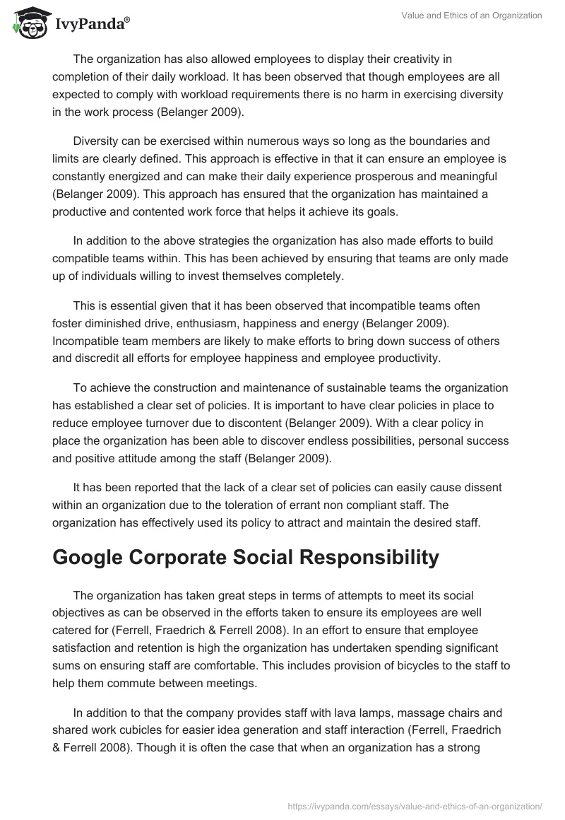 Value and Ethics of an Organization. Page 4