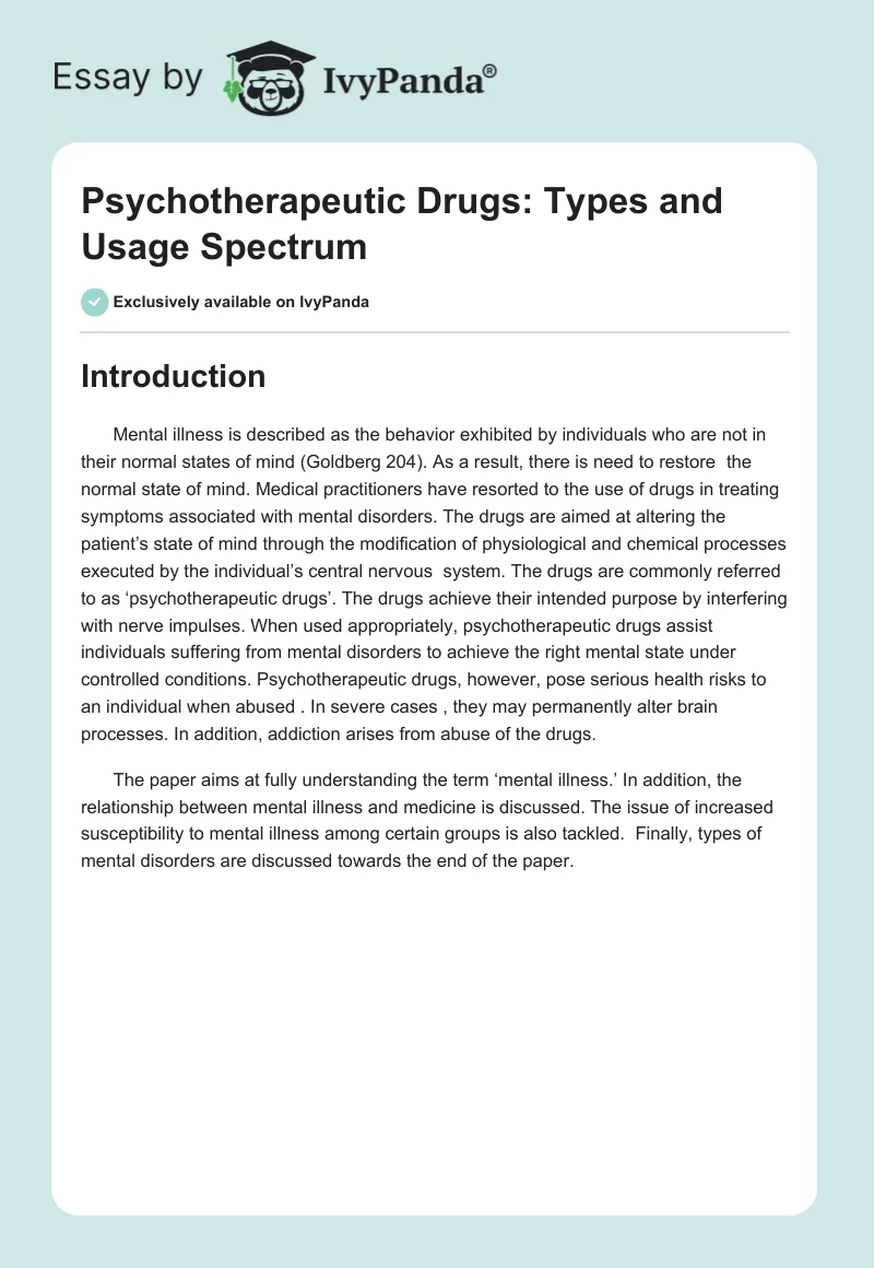 Psychotherapeutic Drugs: Types and Usage Spectrum. Page 1