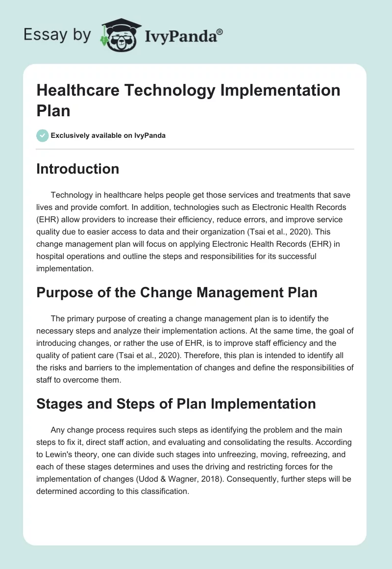 Healthcare Technology Implementation Plan. Page 1