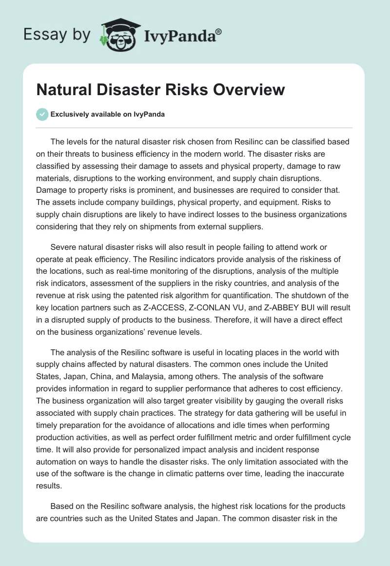Natural Disaster Risks Overview. Page 1