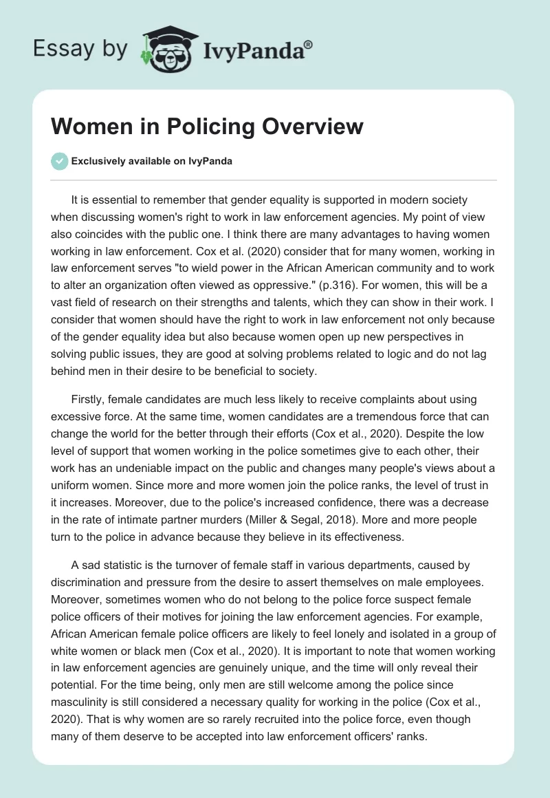 Women in Policing Overview. Page 1